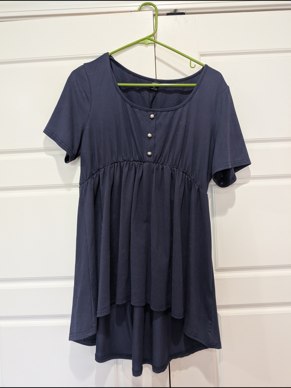 Shein Curve Navy Ruched Pearl Button Top | 0XL